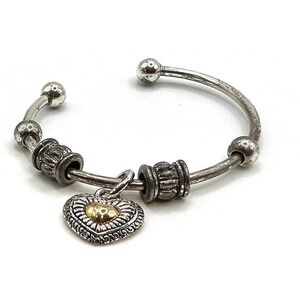 Silver Tone Heart Charm Bangle Bracelet Young Women Girls